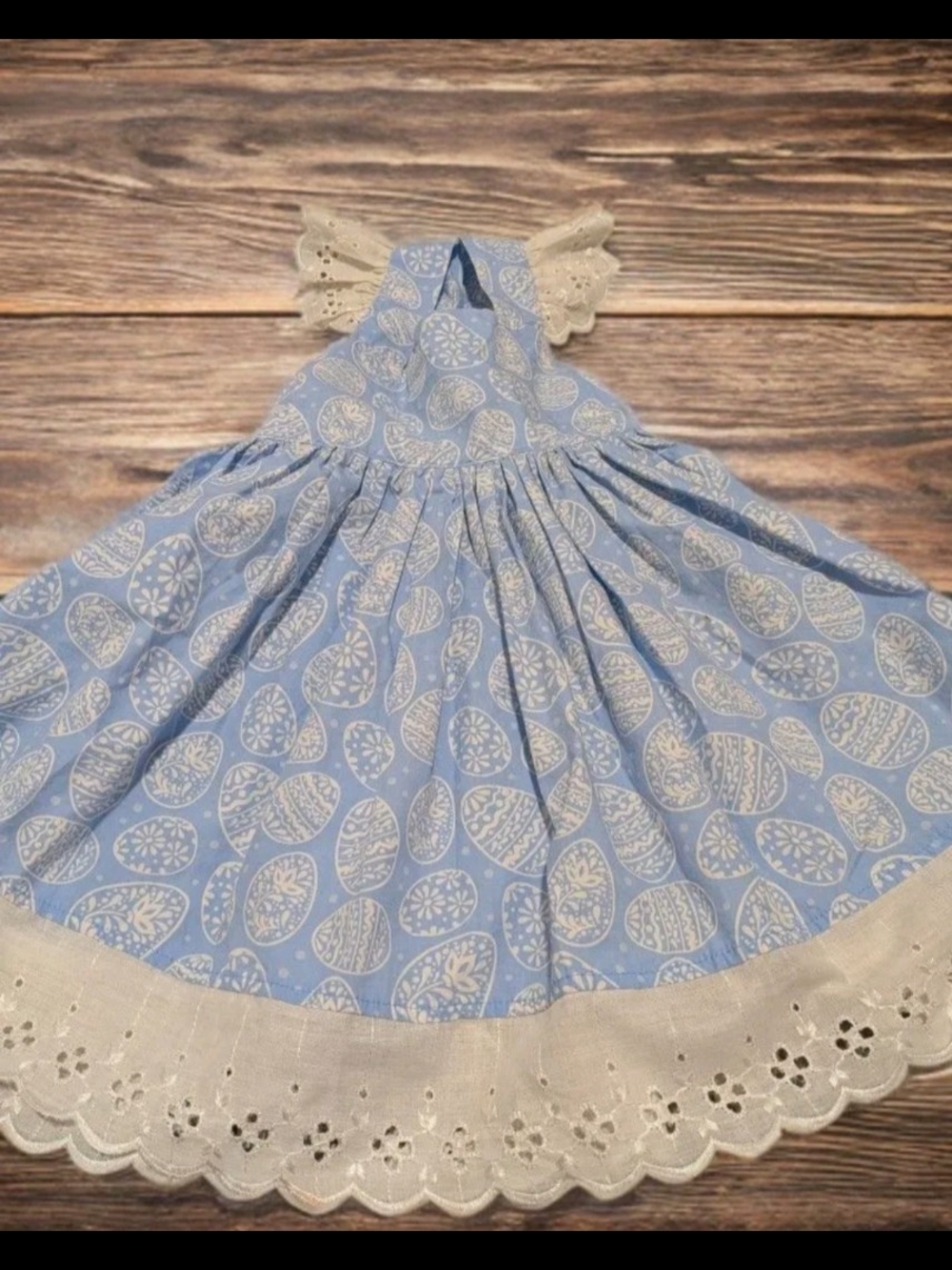 Eleanor Rose Blue and White Eyelet Hem Cotton Sundress Size 3/4 Years